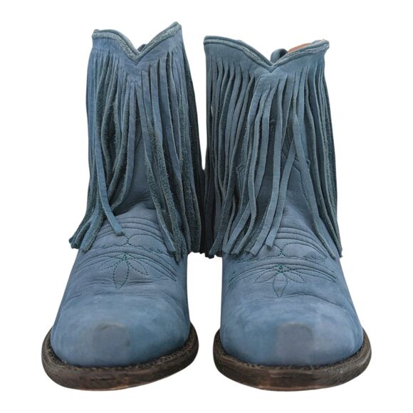 Eight Second Angel Blue Teal Suede Fringe Heeled Western Boots Women's Size 6.5 - Picture 3 of 10